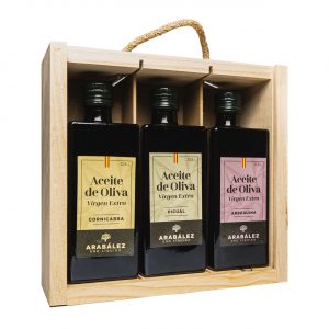 Estuche 3 variedades Aceite de Oliva Virgen Extra Arabález. Picual, Cornicabra, Arbequina (500 ml.)